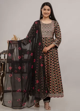 Black Cotton Embroidered and Fancy Work Readymade Salwar Suit for Festival