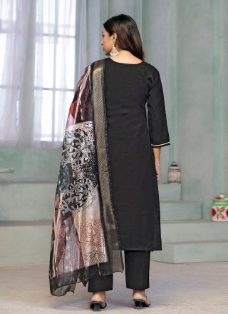 Black Cotton Embroidered and Print Work Salwar Suit for Casual