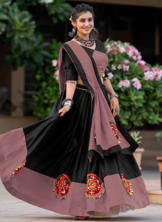 Black Cotton Fancy and Mirror Work Readymade Lehenga Choli