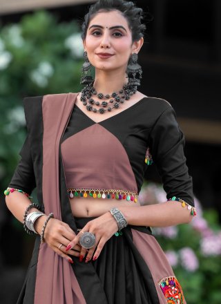Black Cotton Fancy and Mirror Work Readymade Lehenga Choli