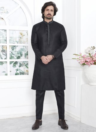 Black Cotton Fancy and Plain Work Kurta Pyjama