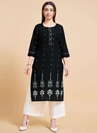 Black Cotton Foil Print Work Designer Kurti for Women