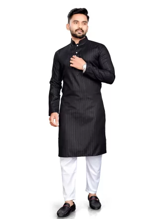 Black Cotton Kurta Pyjama