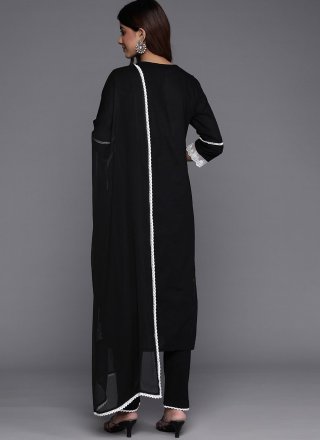 Black Cotton Readymade Salwar Suit with Embroidered Work for Ceremonial
