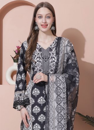 Black Cotton Salwar Suit with Digital Print Work