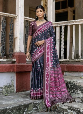 Black Cotton Silk Contemporary Saree