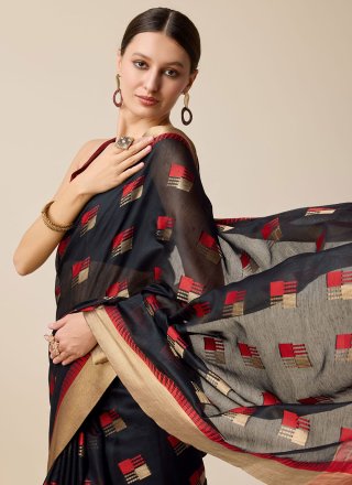 Black Cotton Silk Weaving Work Classic Sari