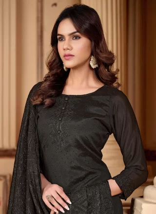 Black Diamond and Embroidered Work Silk Trendy Suit