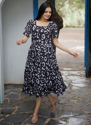Black Digital Print Work Faux Georgette Party Wear Kurti