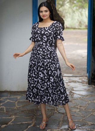 Black Digital Print Work Faux Georgette Party Wear Kurti