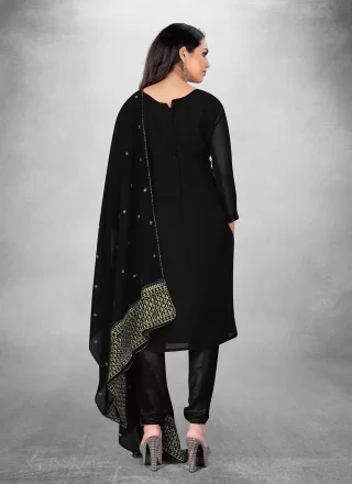 Black Embroidered and Zari Work Georgette Churidar Suit