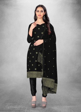 Shop Black Cotton Embroidered Churidar Suit After Six Wear Online