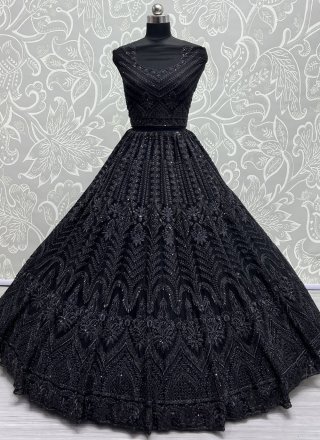 Black Embroidered, Sequins and Thread Work Net Lehenga Choli