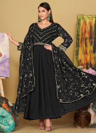 Black Embroidered Work Georgette Salwar Suit