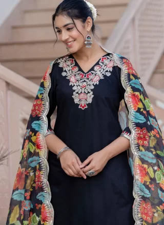 Black Embroidered Work Silk Blend Readymade Salwar Suit