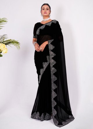 Black Embroidered Work Silk Classic Sari