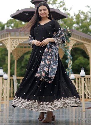 Black Faux Georgette Designer Gown with Embroidered, Sequins and Zari Work for Women