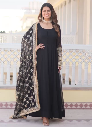 Black Faux Georgette Embroidered and Sequins Work Indian Gown for Ceremonial