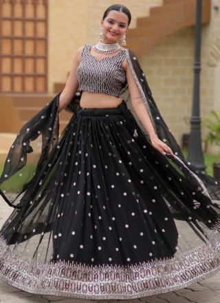 Black Faux Georgette Embroidered and Sequins Work Lehenga Choli