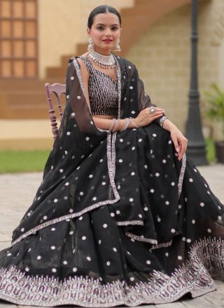 Black Faux Georgette Embroidered and Sequins Work Lehenga Choli
