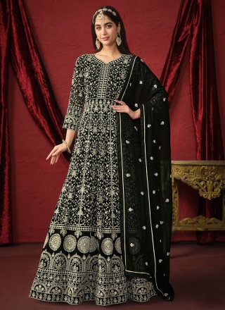 Black Faux Georgette Embroidered Work Salwar Suit
