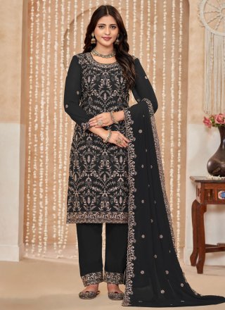 Black Faux Georgette Embroidered Work Salwar Suit for Ceremonial