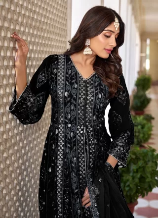 Black Faux Georgette Embroidered Work Salwar Suit for Festival