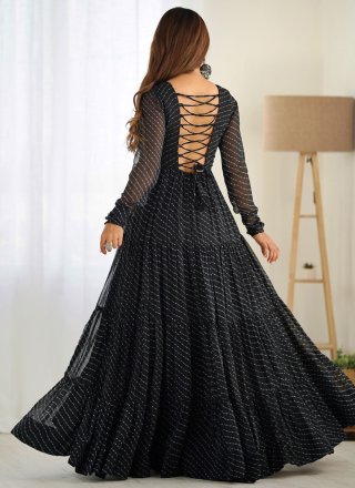 Black Faux Georgette Fancy and Mirror Work  Designer Gown for Ceremonial