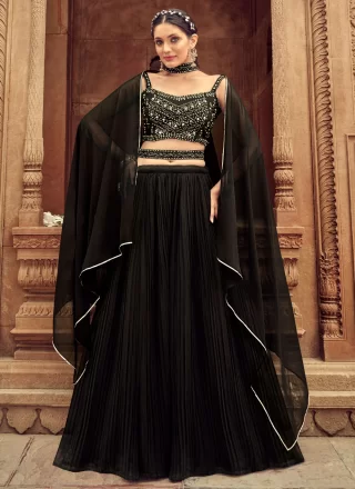 Black Faux Georgette Lehenga Choli with Diamond and Hand Work for Ceremonial