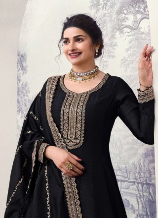 Black Georgette Anarkali Suit with Embroidered Work