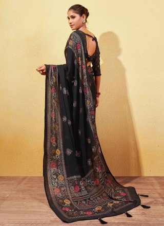 Black Georgette Classic Sari with Foil Print Work for Women