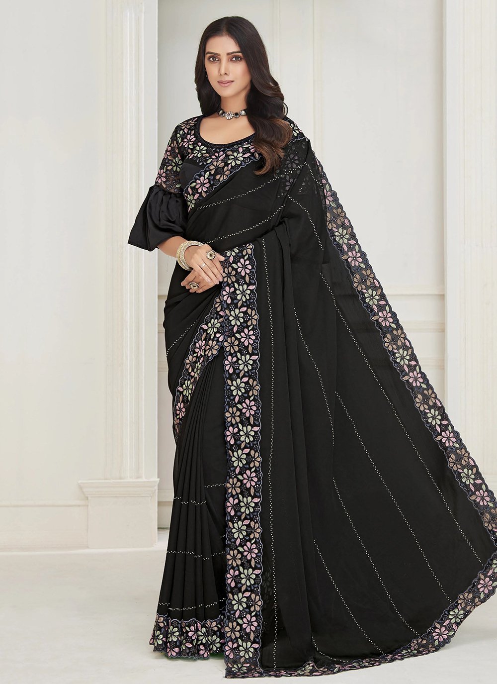 Black indo western clearance saree