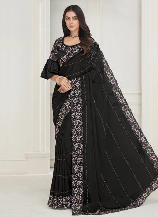 Buy Black Shimmer Silk Party Wear Embroidery Work Saree Online From  Wholesale Salwar.