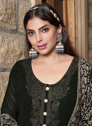 Black Georgette Diamond and Embroidered Work Salwar Suit for Ceremonial