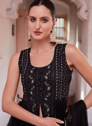 Black Georgette Embroidered and Sequins Work Salwar Suit