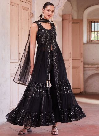 Black Georgette Embroidered and Sequins Work Salwar Suit