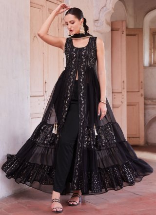 Black Georgette Embroidered and Sequins Work Salwar Suit