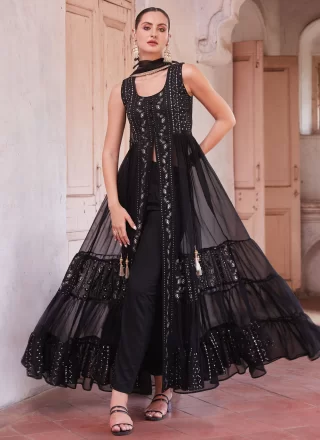Black Georgette Embroidered and Sequins Work Salwar Suit