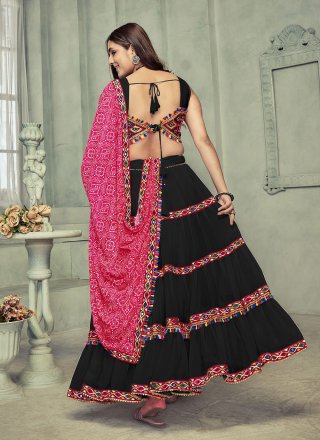 Black Georgette Embroidered, Mirror and Thread Work A - Line Lehenga Choli