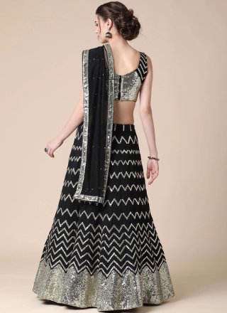 Black Georgette Embroidered, Sequins and Thread Work Lehenga Choli for Ceremonial