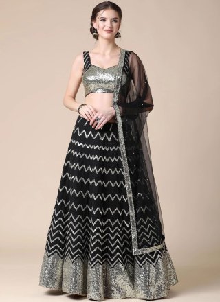 Black Georgette Embroidered, Sequins and Thread Work Lehenga Choli for Ceremonial