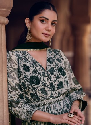 Black Georgette Embroidered Work Gown