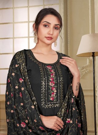 Black Georgette Embroidered Work Pant Style Suit for Ceremonial