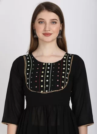 Black Georgette Embroidered Work Party Wear Kurti for Women
