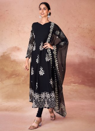 Black Georgette Embroidered Work Salwar Suit