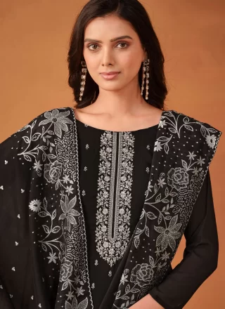 Black Georgette Embroidered Work Salwar Suit for Women