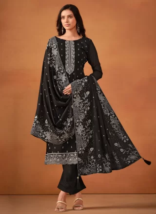 Black Georgette Embroidered Work Salwar Suit for Women