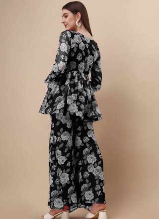 Black Georgette Floral Patch Work Designer Kurti