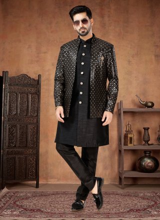 Trending 129 193 Black Wedding Indo Western Polyester Mirror Kurta Pajama With Jacket Online Shopping