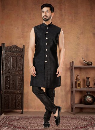 Black Georgette Indo Western with Embroidered and Resham Thread Work for Men